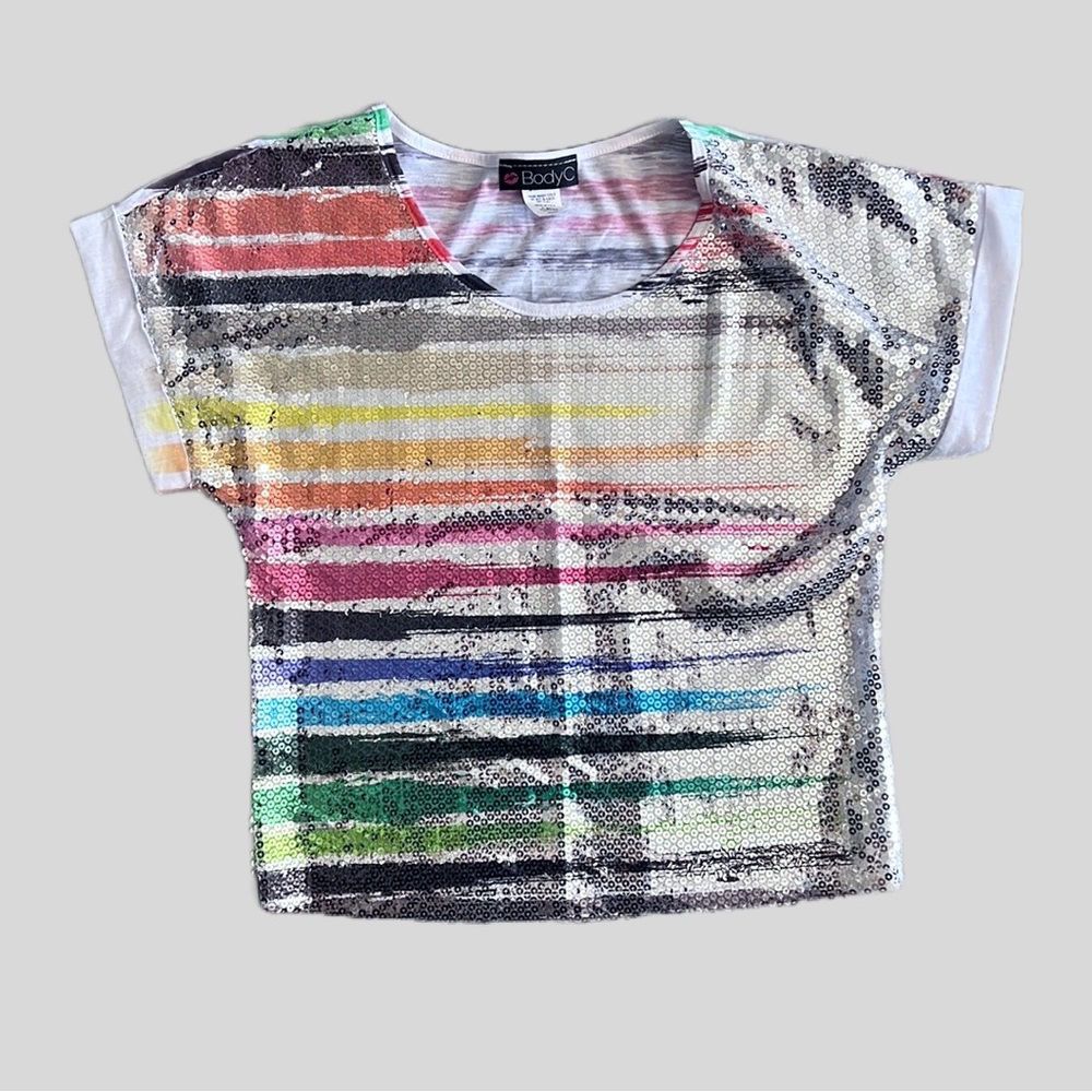 Body Central Rainbow Striped Sequin Relaxed Fit Top - Size Small
